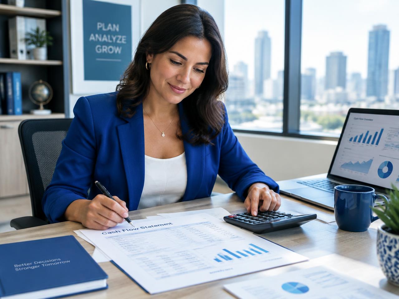 Business owner reviewing her cashflow and payment schedule